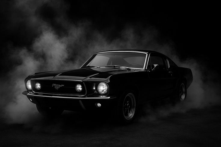 Black vintage Ford Mustang
